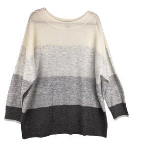 Talbots Sweater Size 3X Ribbed Knit Color Block‎ Ombré White Gray Striped